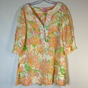 Lilly Pulitzer Medium Linen Beaded Tunic Top.